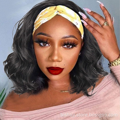 Wholesale Short Bob Headband Wigs for Woman Glueless Full Machine Body Wave Brazilian Human Hair HeadBand Wig Natural Colore